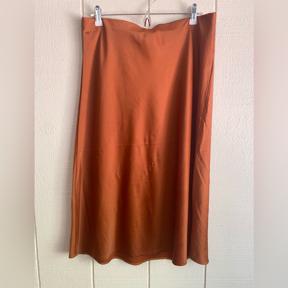 Rachel Zoe midi satin skirt, size 12, brown